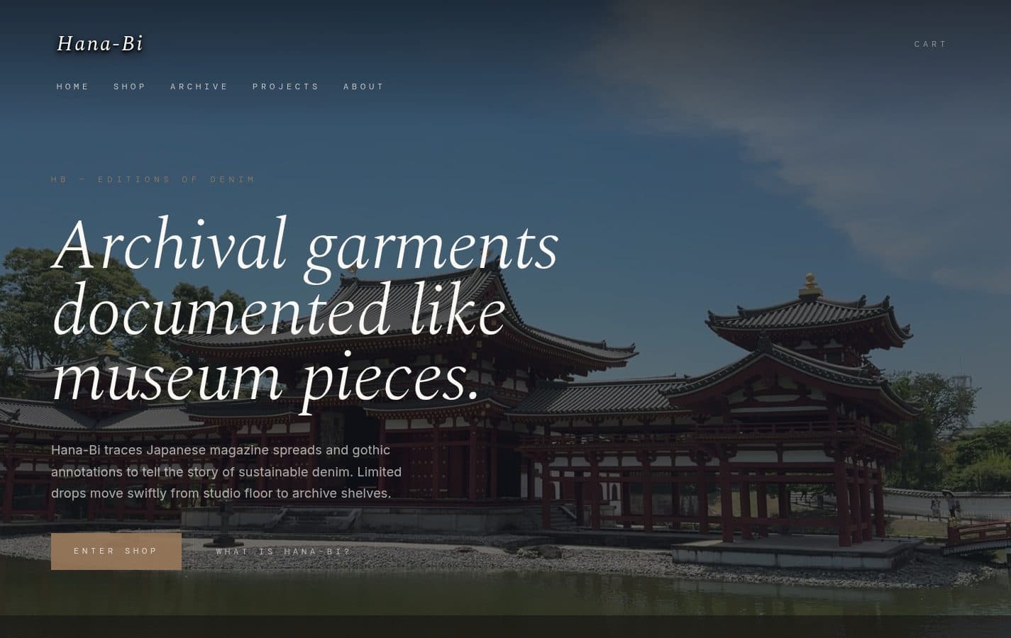 The Hana-Bi storefront home page